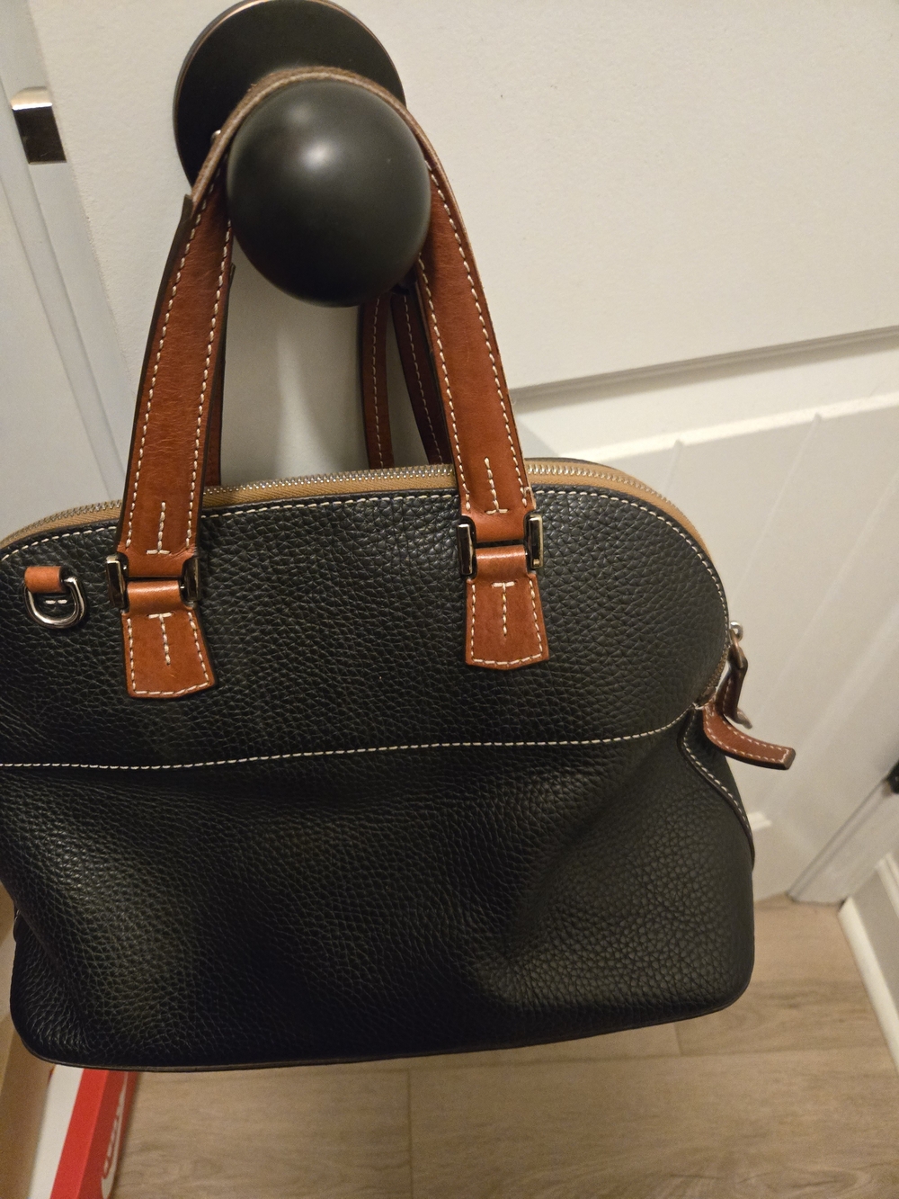 Dooney & Bourke Black Pebbled Leather Satchel with Brown Trim - Picture 5 of 7